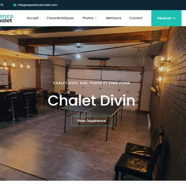 Site Expérience Chalet : présentation du chalet haut de gamme dans les Laurentides
