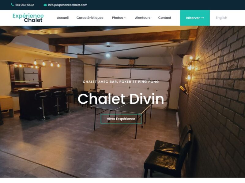 Site Expérience Chalet : présentation du chalet haut de gamme dans les Laurentides