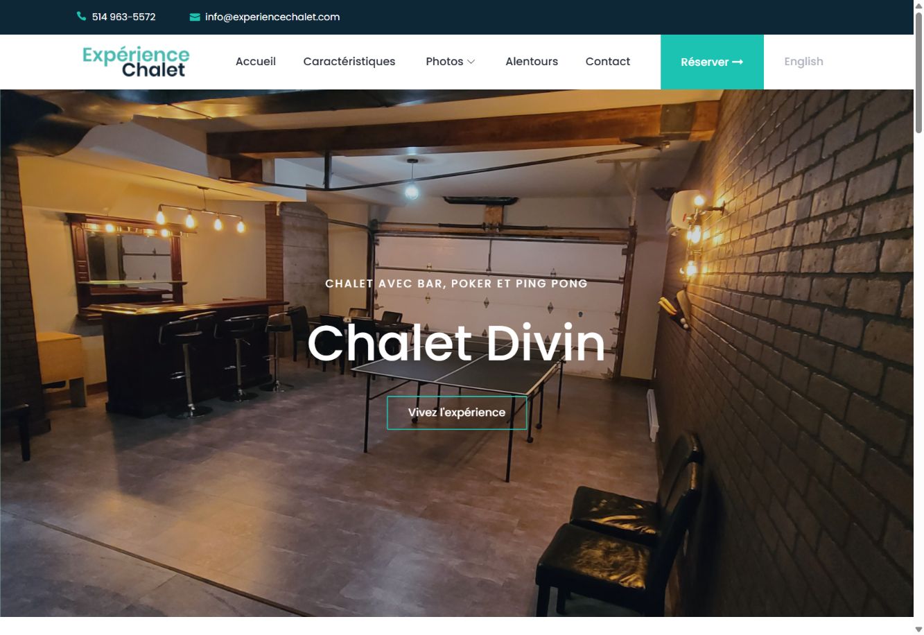 Aperçu du site Expérience Chalet sur ordinateur