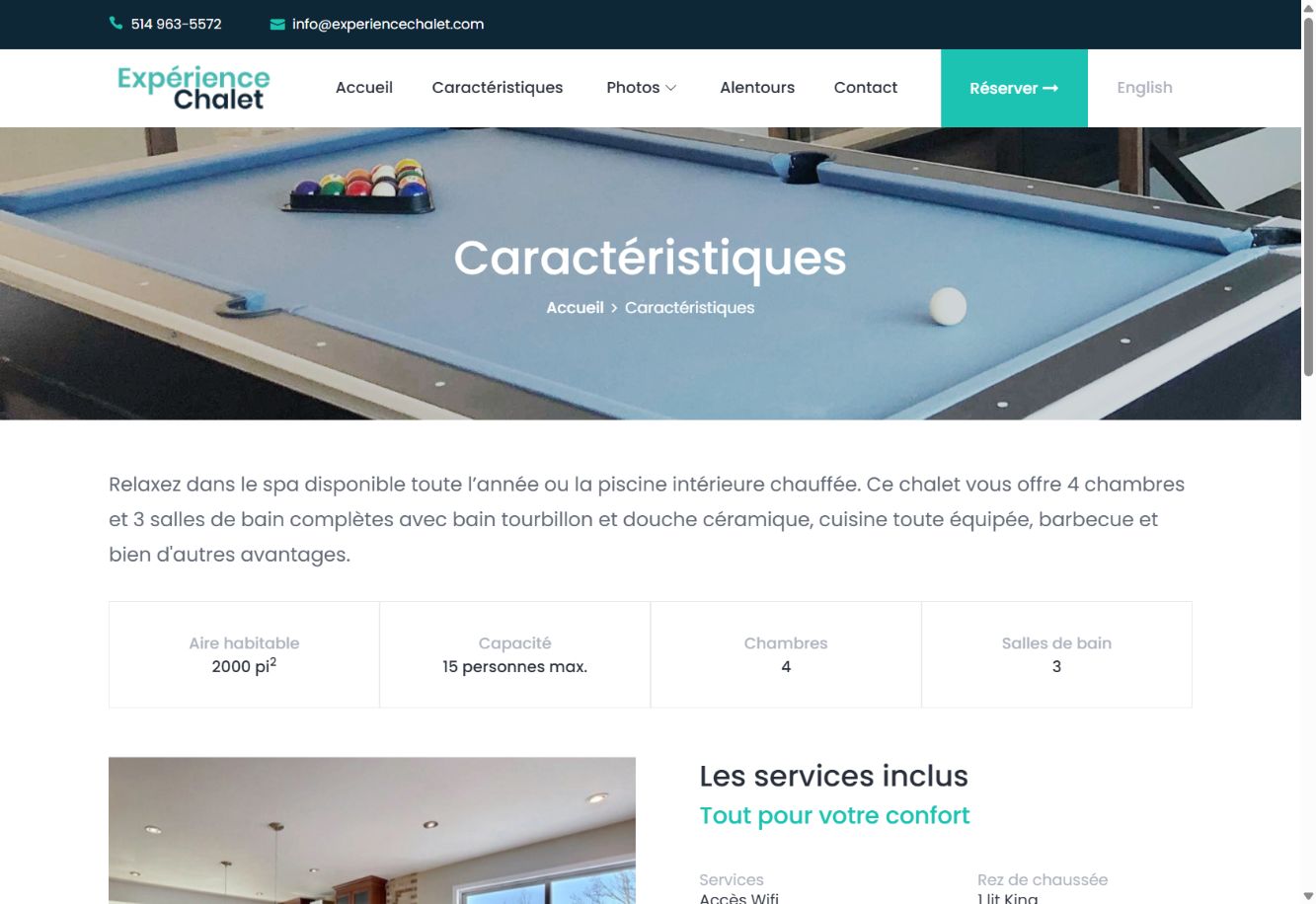 Caractéristiques du chalet : capacité, chambres et équipements